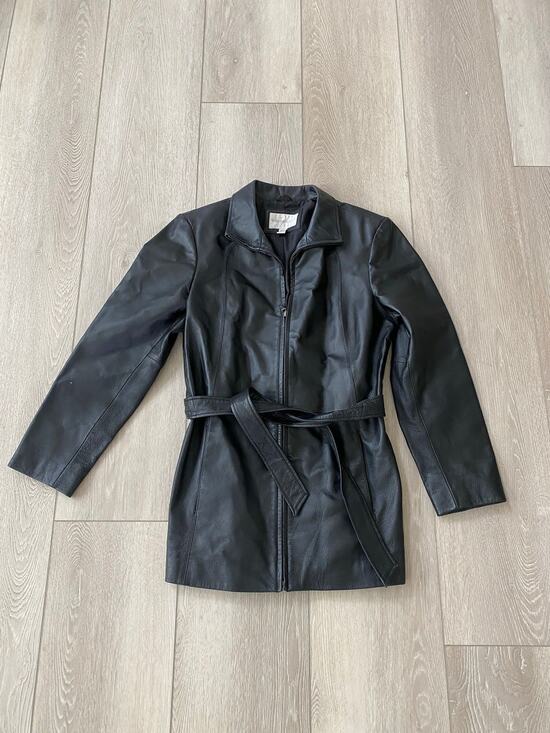 Worthington Jackets & Blazers - Vintage Worthington 100% Leather Black Belted Jacket Size M